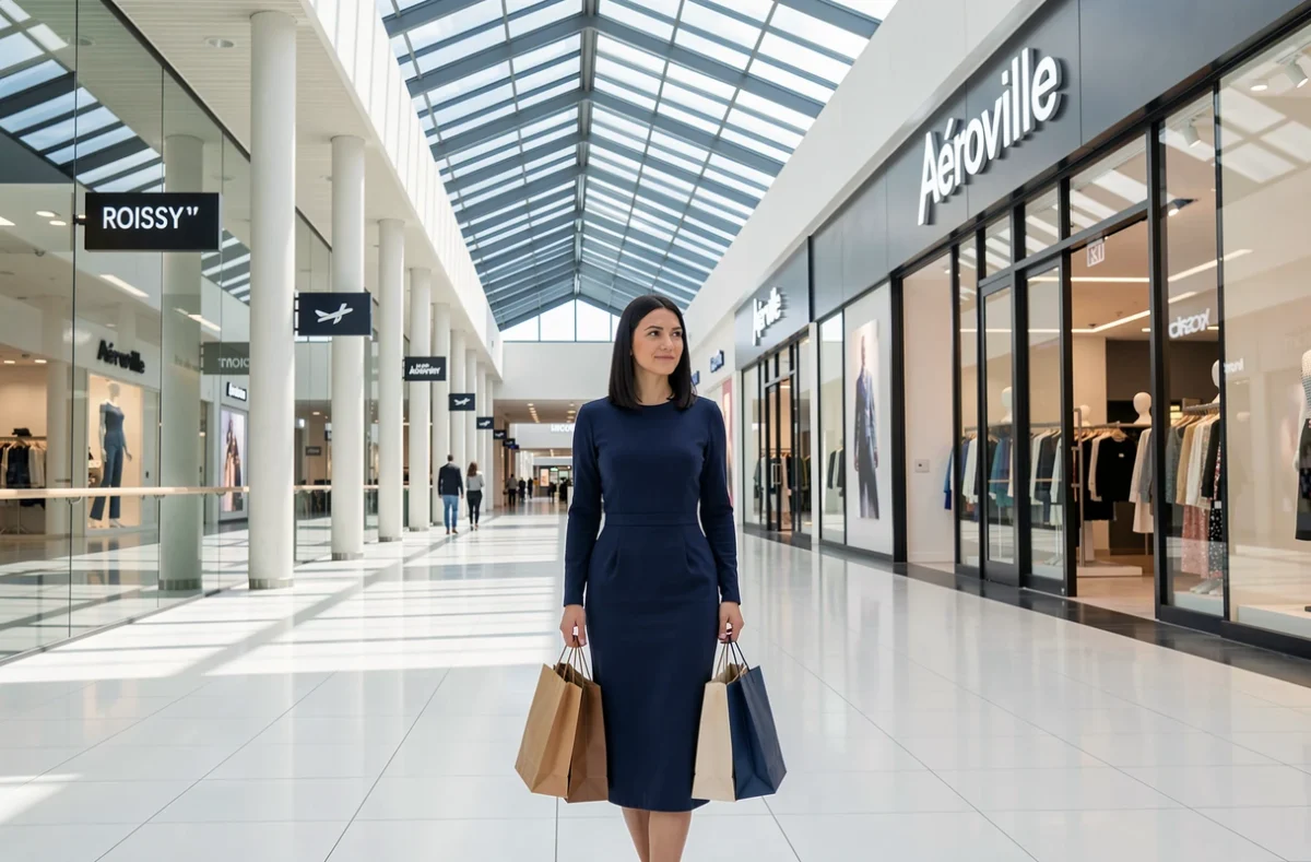 Femme faisant du shopping dans le centre commercial Aéroville près de Roissy-en-France