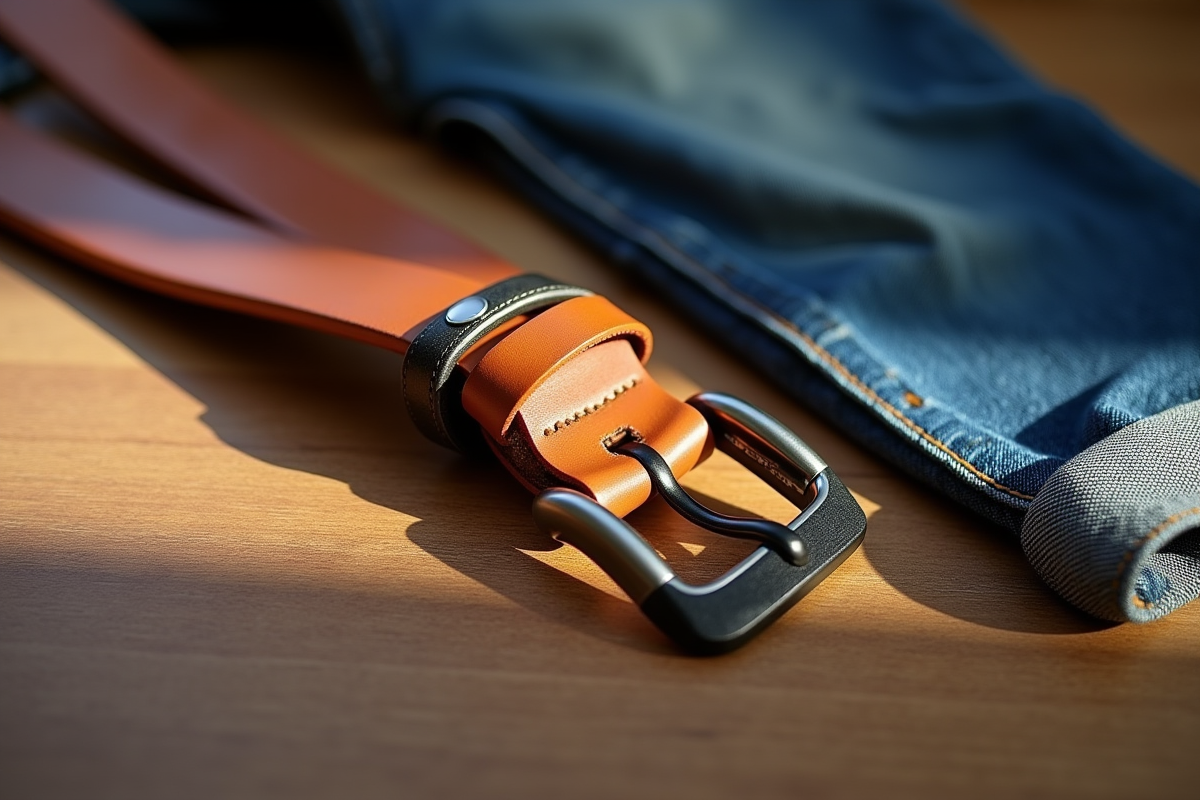Ceinture en cuir étirée à côté d