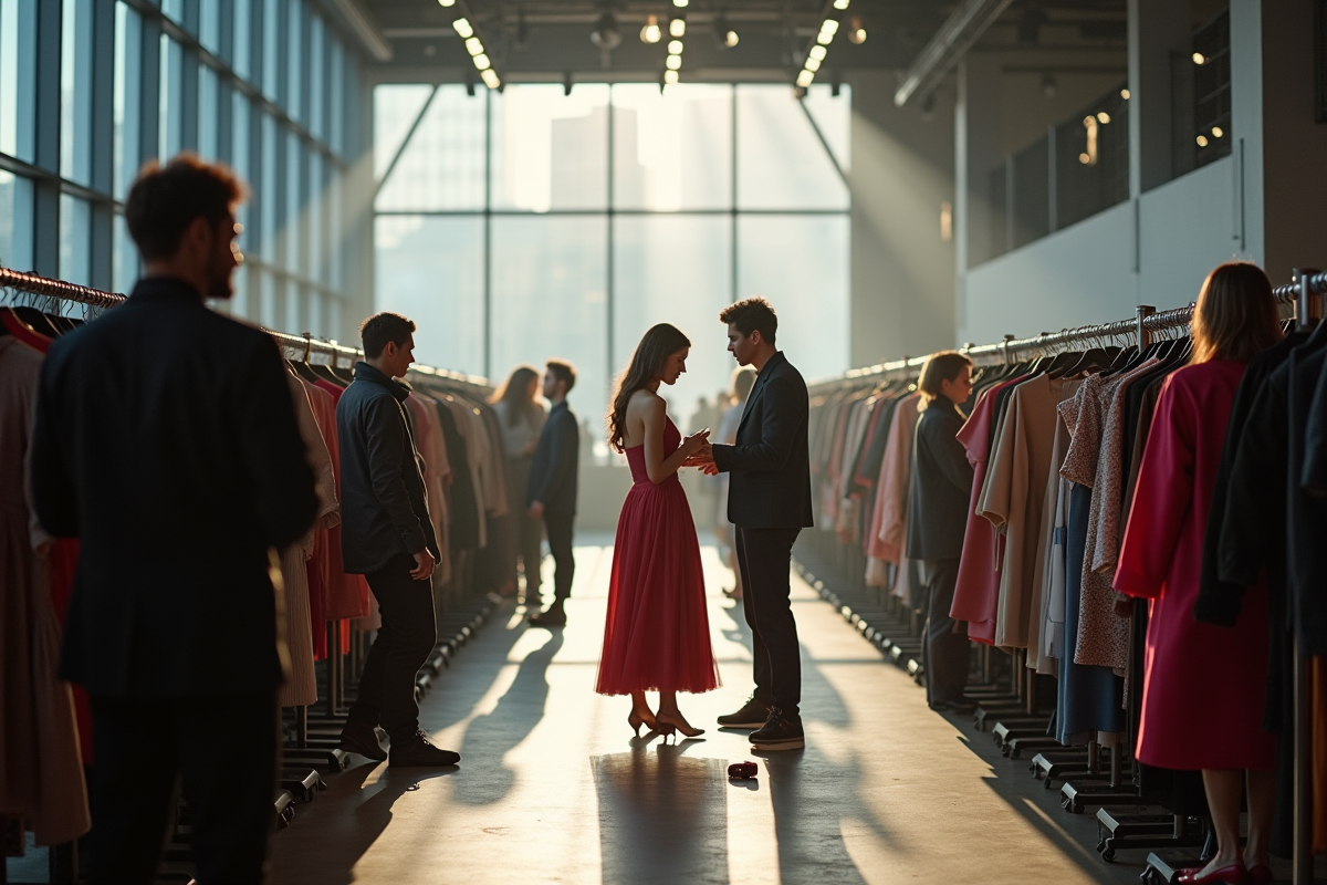 Coulisses d un événement mode avec créateurs et mannequins