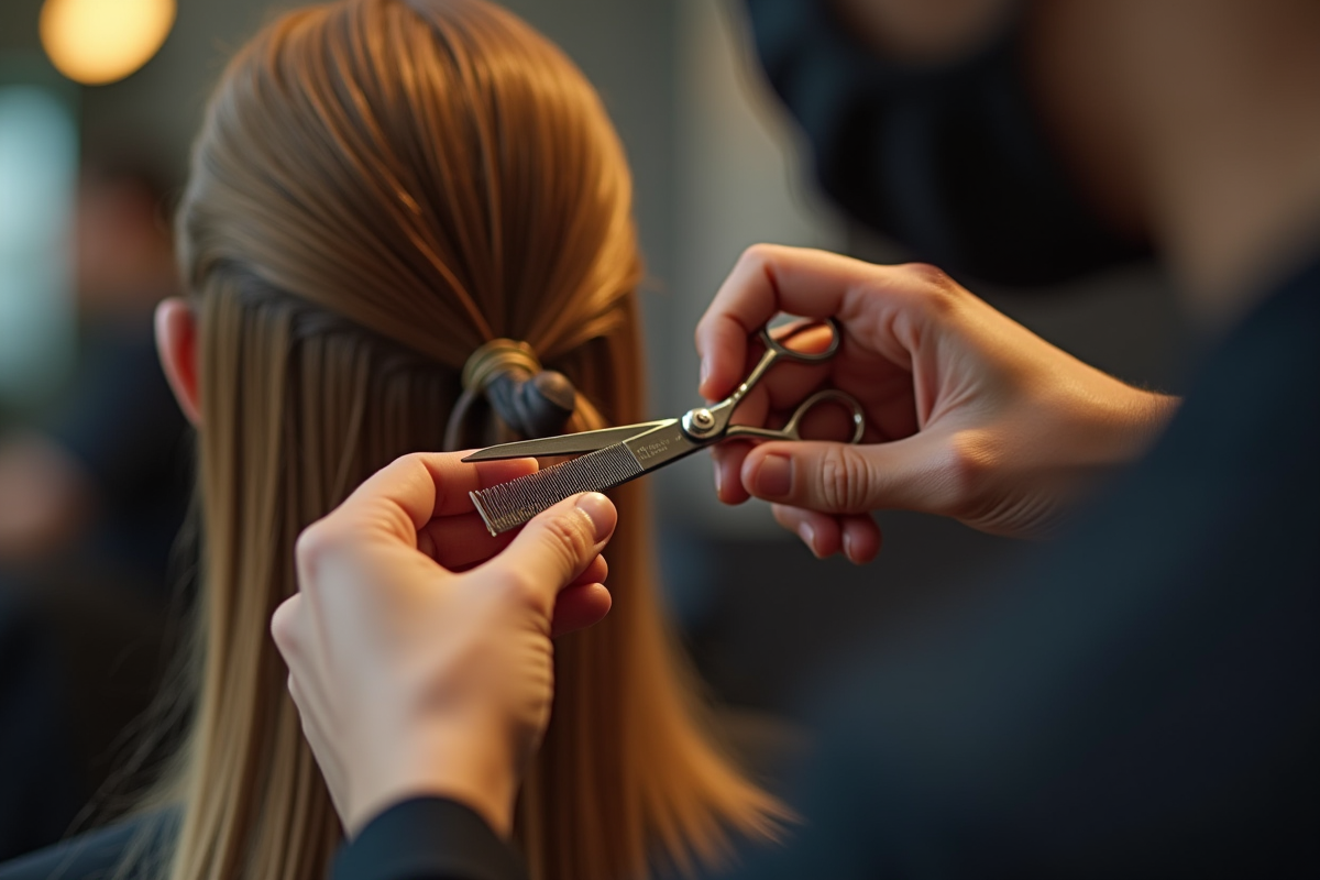 Mains d’un expert coiffure façonnant les cheveux avec précision
