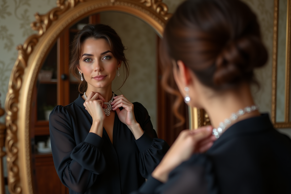 Femme méditerranéenne portant un collier diamant élégant