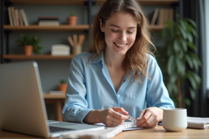Jeune femme mesurant une bague avec un ruban