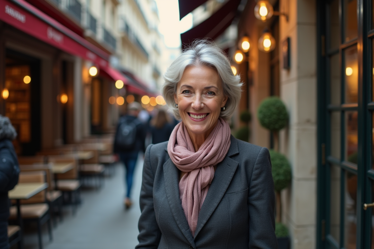 Femme souriante sortant d