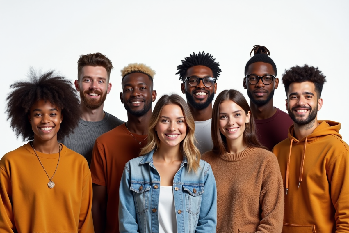 Groupe de personnes avec différentes coiffures et souriants