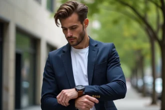 Homme élégant ajustant sa montre sportychic en ville