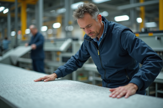 Ingénieur textile examinant un tissu synthétique industriel