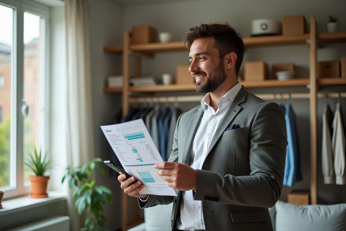 Jeune homme vérifiant un tableau avec son smartphone