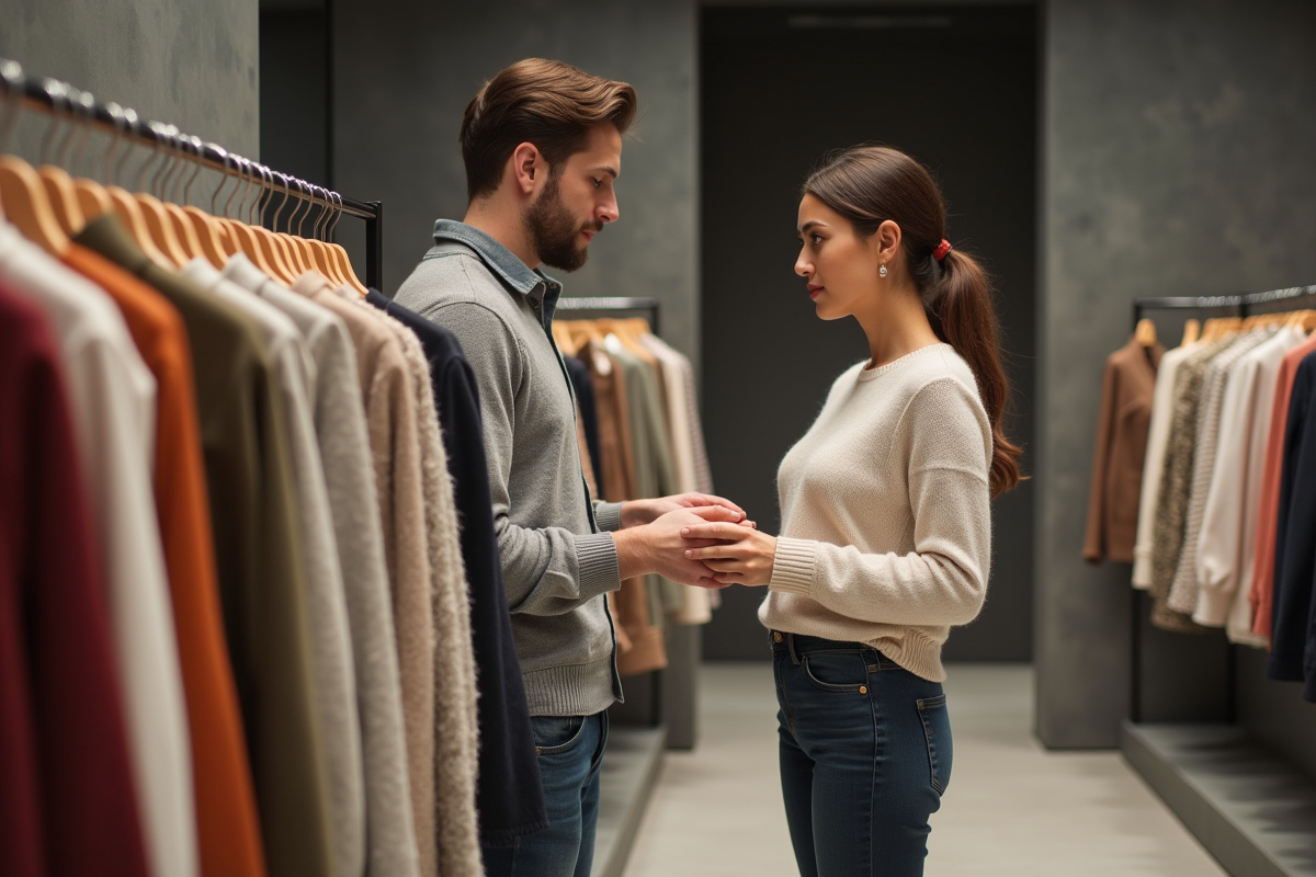 Un jeune homme et une femme dans une boutique moderne