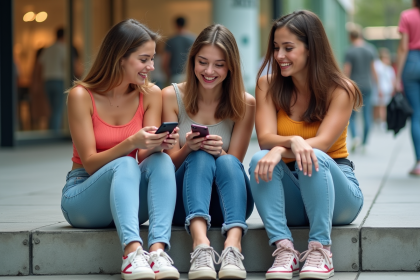 Trois jeunes femmes en mode 2000s assises dehors