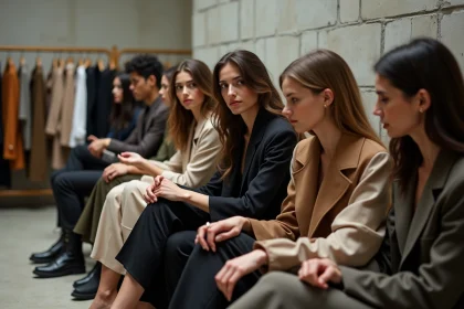 Groupe de mannequins backstage en mode d&eacute;contract&eacute;