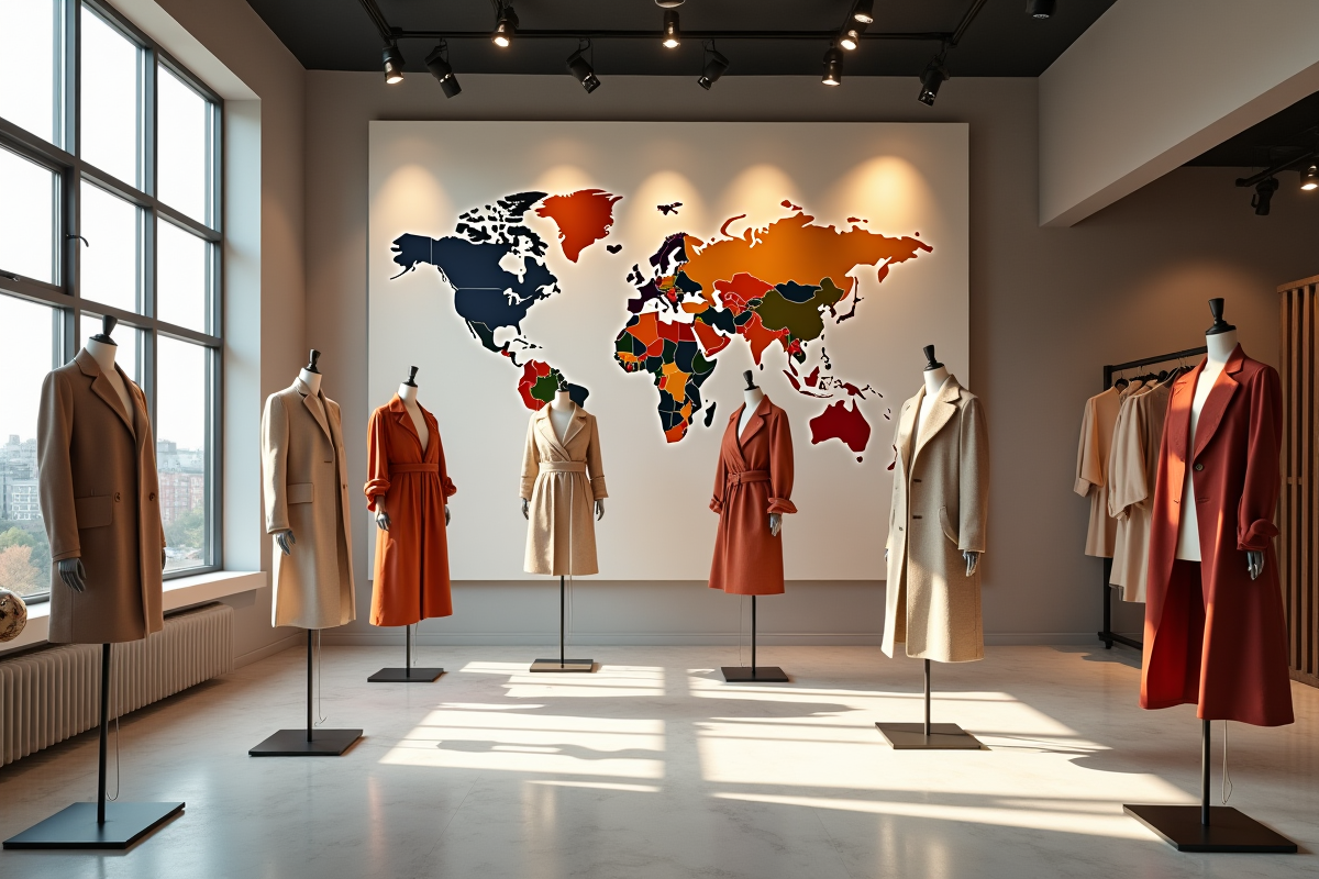 Studio de mode avec mannequins de vêtements internationaux